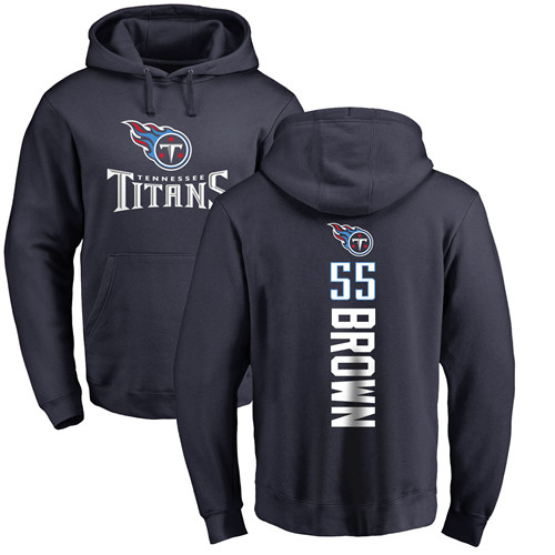 Tennessee Titans Men Navy Blue Jayon Brown Backer NFL Football #55 Pullover Hoodie Sweatshirts->nfl t-shirts->Sports Accessory